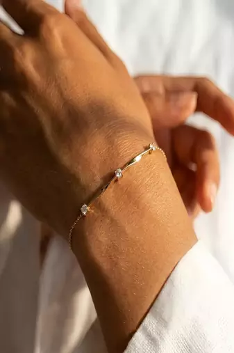 Elegant Gold Tone Slim Chain Bracelet with Clear Crystal Accents
