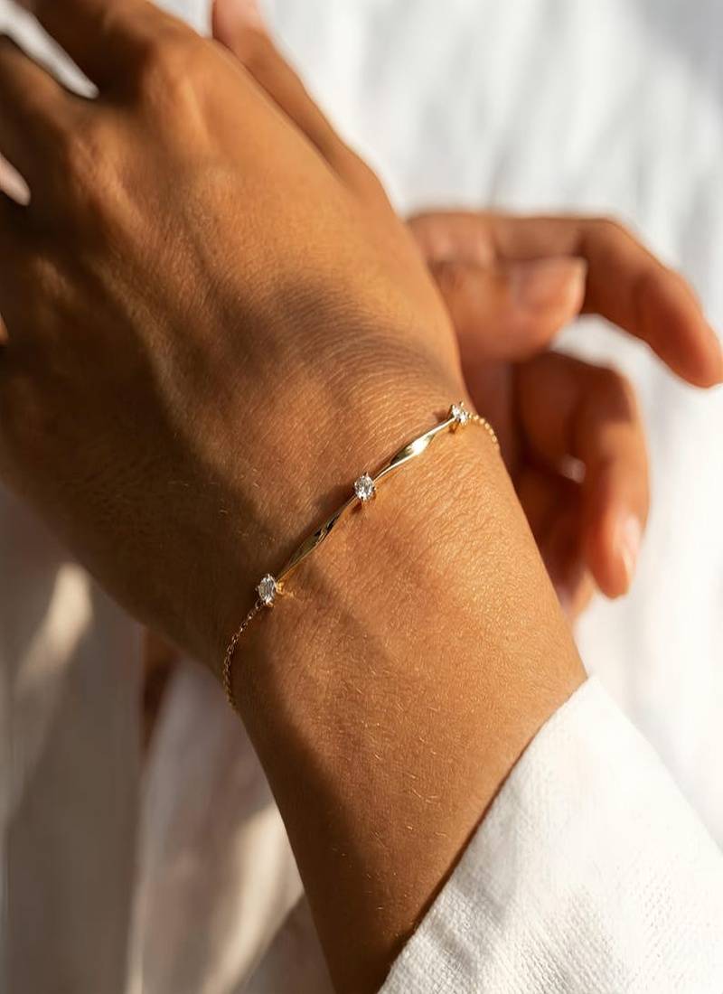 Elegant Gold Tone Slim Chain Bracelet with Clear Crystal Accents