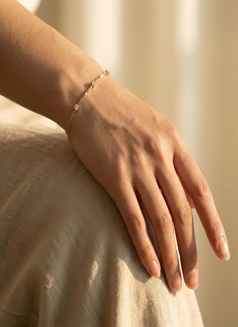Elegant Gold Tone Slim Chain Bracelet with Clear Crystal Accents