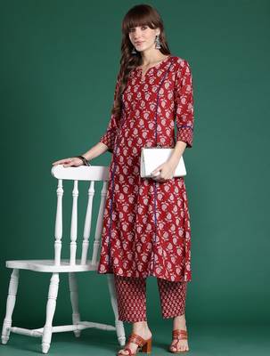 Paisley Printed Mirror Work Pure Cotton Kurta with Trousers 1