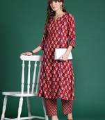 Paisley Printed Mirror Work Pure Cotton Kurta with Trousers
