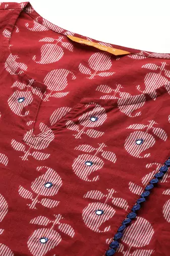Paisley Printed Mirror Work Pure Cotton Kurta with Trousers