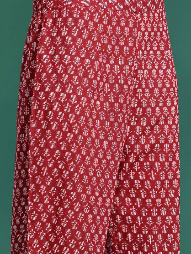 Paisley Printed Mirror Work Pure Cotton Kurta with Trousers