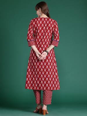 Paisley Printed Mirror Work Pure Cotton Kurta with Trousers 6