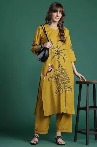 Floral Embroidered Pure Cotton Kurta with Trousers & Dupatta