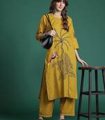 Floral Embroidered Pure Cotton Kurta with Trousers & Dupatta