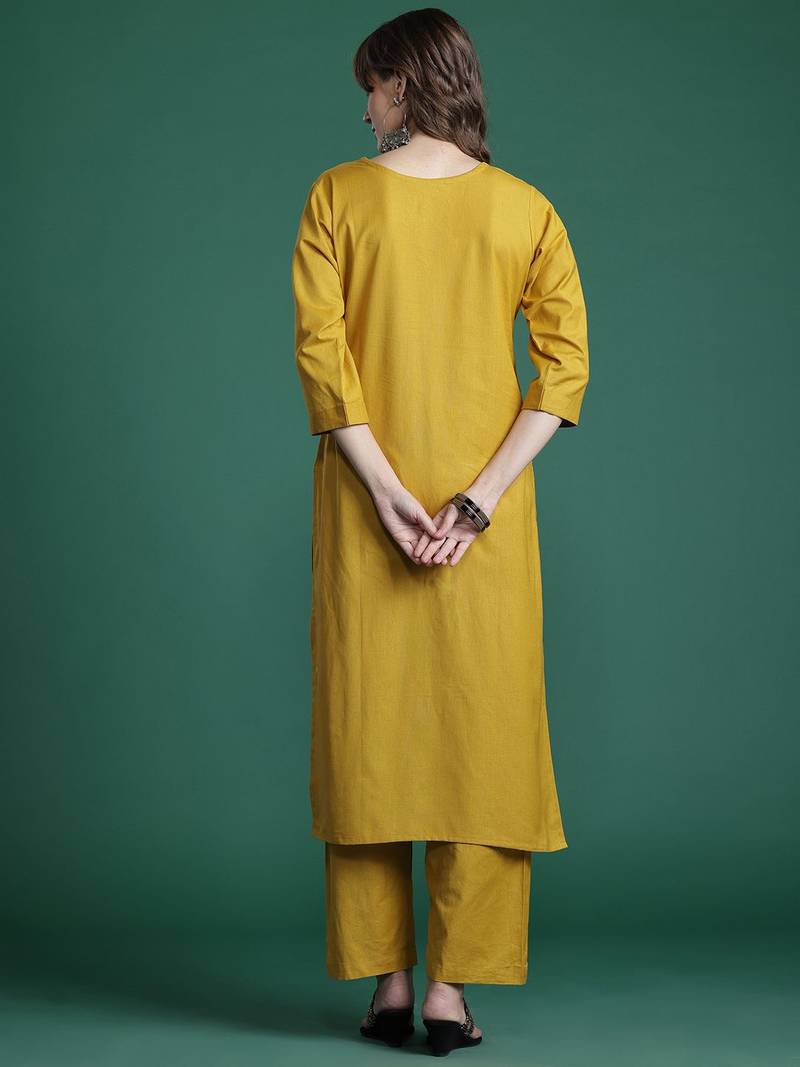 Floral Embroidered Pure Cotton Kurta with Trousers & Dupatta
