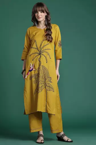 Floral Embroidered Pure Cotton Kurta with Trousers & Dupatta