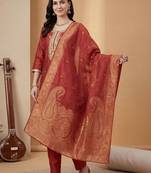 Women Ethnic Motifs Embroidered Regular Thread Work Kurta with Trousers & With Dupatta