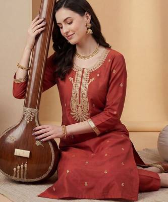 Women Ethnic Motifs Embroidered Regular Thread Work Kurta with Trousers & With Dupatta 5