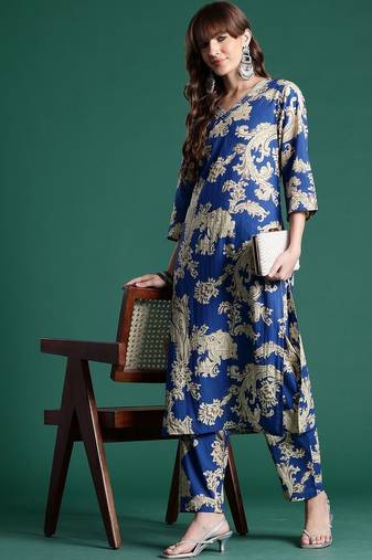 Women Ethnic Motifs Printed Regular  Cotton Kurta with Trousers