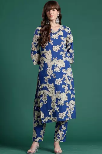 Women Ethnic Motifs Printed Regular Pure Cotton Kurta with Trousers
