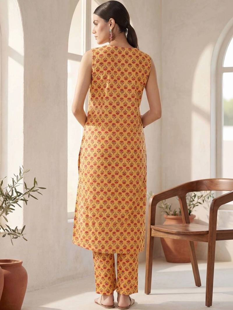 Women Floral Printed Regular Pure Cotton Kurta with Trousers