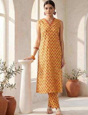 Women Floral Printed Regular Pure Cotton Kurta with Trousers 6