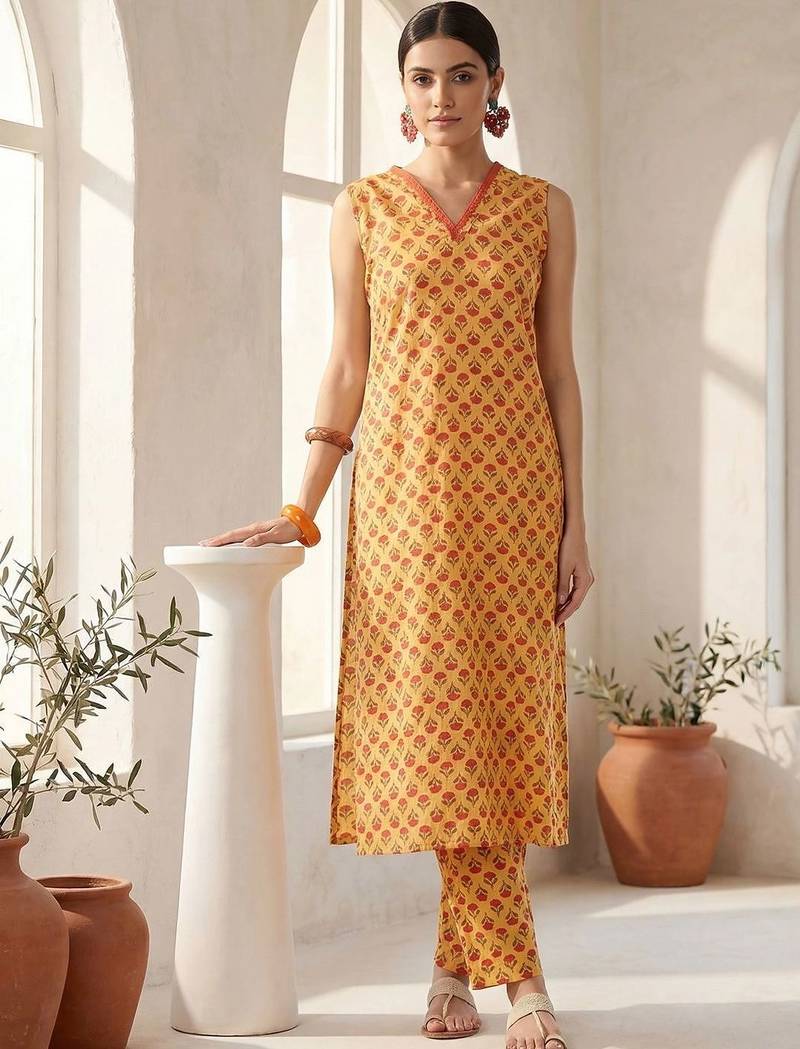 Women Floral Printed Regular Pure Cotton Kurta with Trousers