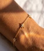 Elegant Gold Tone Starburst Charm Chain Bracelet
