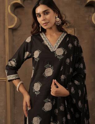 Women Floral Printed Regular Pure Cotton Kurta with Trousers & With Dupatta 4