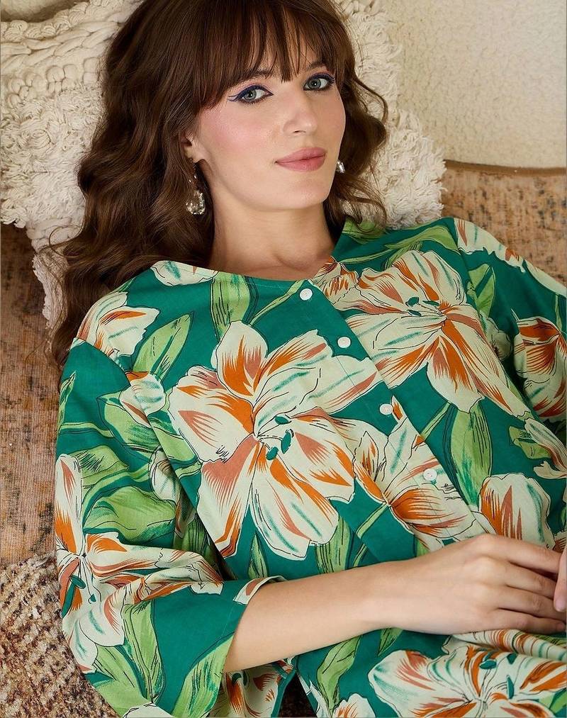 Women Floral Printed Regular Pure Cotton Kurta with Trousers