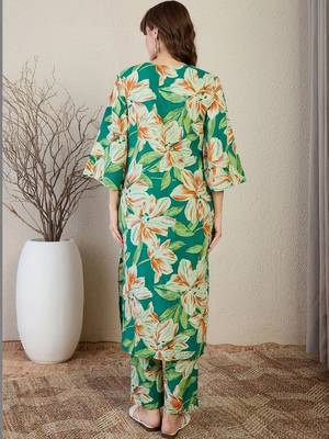 Women Floral Printed Regular Pure Cotton Kurta with Trousers 6