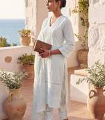 Women Ethnic Motifs Embroidered Regular Thread Work Pure Cotton Kurta with Trousers & With Dupatta
