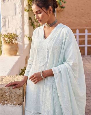 Women Ethnic Motifs Embroidered Regular Thread Work Pure Cotton Kurta with Trousers & With Dupatta 2