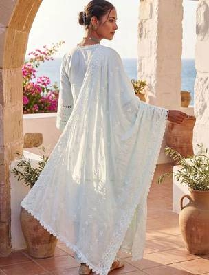 Women Ethnic Motifs Embroidered Regular Thread Work Pure Cotton Kurta with Trousers & With Dupatta 3