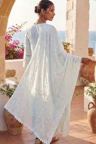 Women Ethnic Motifs Embroidered Regular Thread Work Pure Cotton Kurta with Trousers & With Dupatta