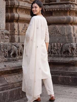 Women Ethnic Motifs Embroidered Regular Thread Work Pure Cotton Kurta with Trousers & With Dupatta 3