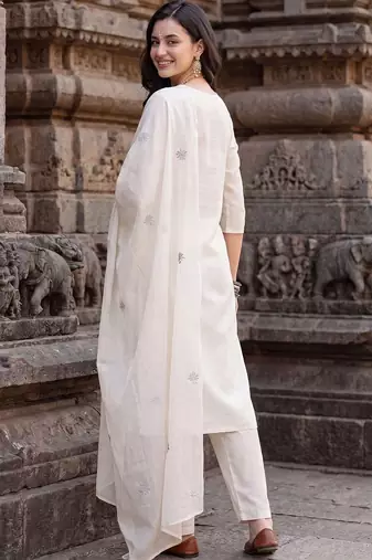 Women Ethnic Motifs Embroidered Regular Thread Work Pure Cotton Kurta with Trousers & With Dupatta