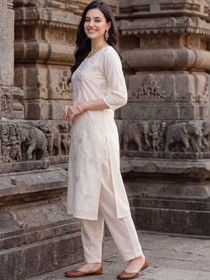 Women Ethnic Motifs Embroidered Regular Thread Work Pure Cotton Kurta with Trousers & With Dupatta 6