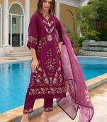 Women Floral Embroidered Regular Thread Work Pure Silk Kurta with Trousers & With Dupatta