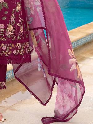 Women Floral Embroidered Regular Thread Work Pure Silk Kurta with Trousers & With Dupatta 5