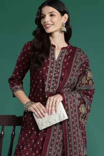 Ethnic Motifs Printed Straight Pure Cotton Kurta With Patiala & Dupatta