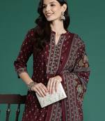 Ethnic Motifs Printed Straight Pure Cotton Kurta With Patiala & Dupatta