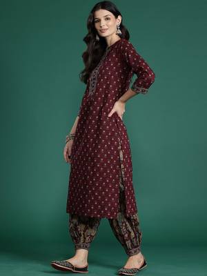 Ethnic Motifs Printed Straight Pure Cotton Kurta With Patiala & Dupatta 3