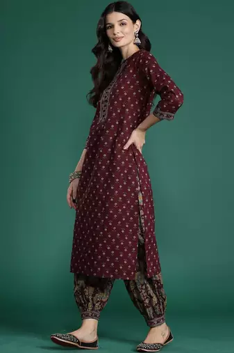 Ethnic Motifs Printed Straight Pure Cotton Kurta With Patiala & Dupatta