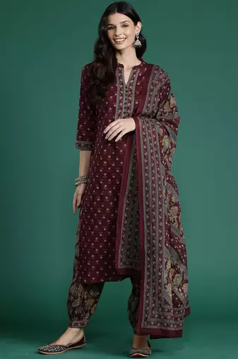 Ethnic Motifs Printed Straight Pure Cotton Kurta With Patiala & Dupatta