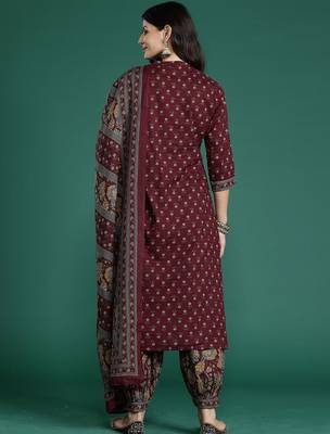 Ethnic Motifs Printed Straight Pure Cotton Kurta With Patiala & Dupatta 5