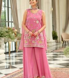 Floral Embroidered Thread Work Kurta With Palazzos & Dupatta