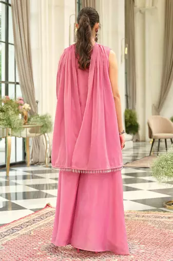 Floral Embroidered Thread Work Kurta With Palazzos & Dupatta