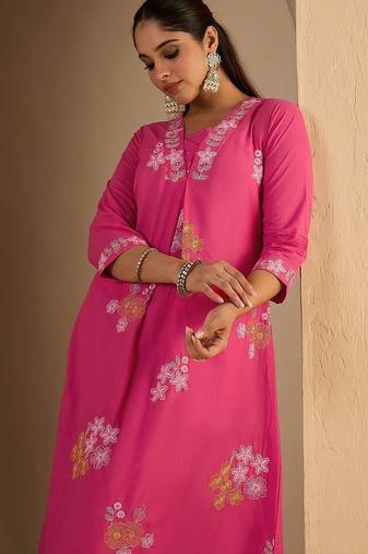 Women Floral Printed  Cotton A-Line Kurta with Palazzos