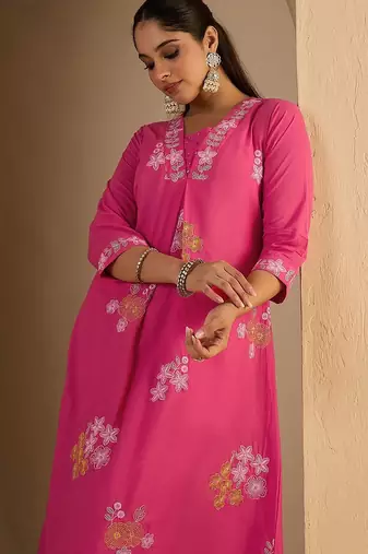 Women Floral Printed Pure Cotton A-Line Kurta with Palazzos
