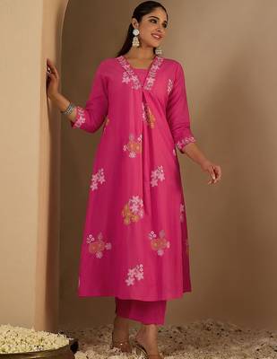 Women Floral Printed Pure Cotton A-Line Kurta with Palazzos 2