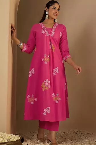 Women Floral Printed Pure Cotton A-Line Kurta with Palazzos