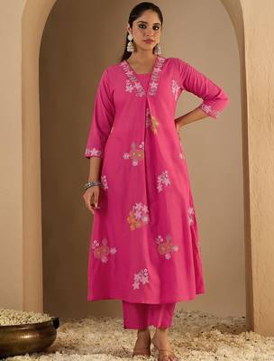 Women Floral Printed Pure Cotton A-Line Kurta with Palazzos 4