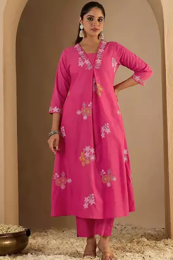 Women Floral Printed Pure Cotton A-Line Kurta with Palazzos