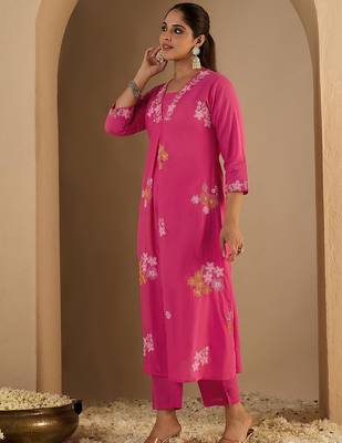 Women Floral Printed Pure Cotton A-Line Kurta with Palazzos 5