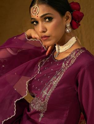 Ethnic Motifs Embroidered Sequinned Liva Straight Kurta With Trousers & Dupatta 5