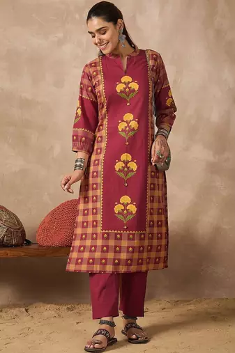 Women Floral Printed Regular Pure Cotton Kurta with Trousers