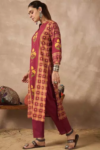Women Floral Printed Regular Pure Cotton Kurta with Trousers